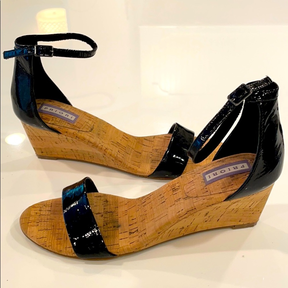 Priori Monir Black Patent Wedge + box size 7 1/2